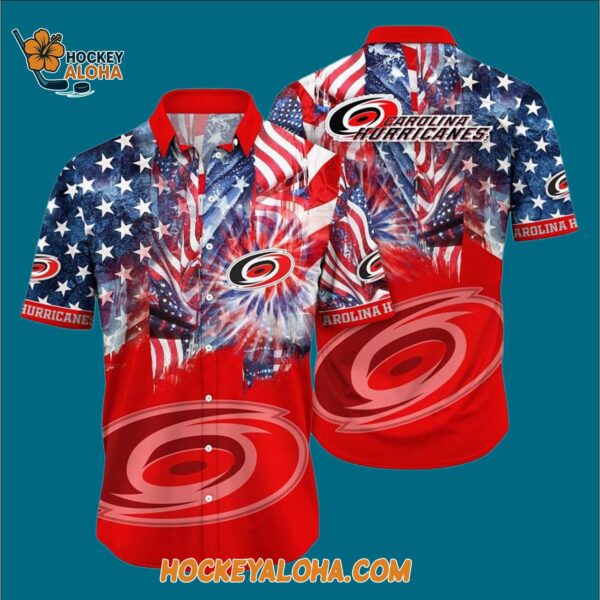 Carolina Hurricanes With American Independence Day Pattern Summer Hawaiian Shirt 3