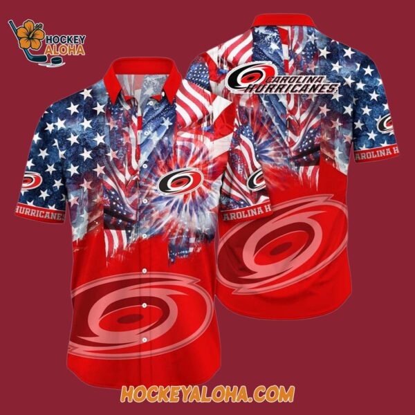 Carolina Hurricanes With American Independence Day Pattern Summer Hawaiian Shirt 4