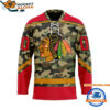Chicago Blackhawks Camo Veterans Custom Hockey Jersey 1