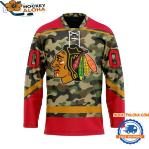 Chicago Blackhawks Camo Veterans Custom Hockey Jersey 1