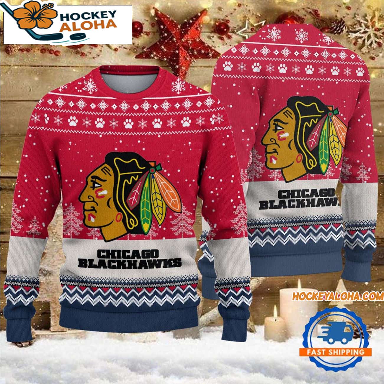 Chicago Blackhawks Hockey Team Design New Christmas Ugly Sweater Chicago Blackhawks Hockey Team Design New Christmas Ugly Sweater