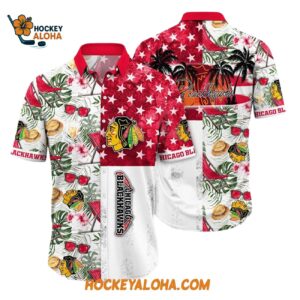 Chicago Blackhawks Tropical Hat And Glasses Pattern Summer Hawaiian Shirt 1