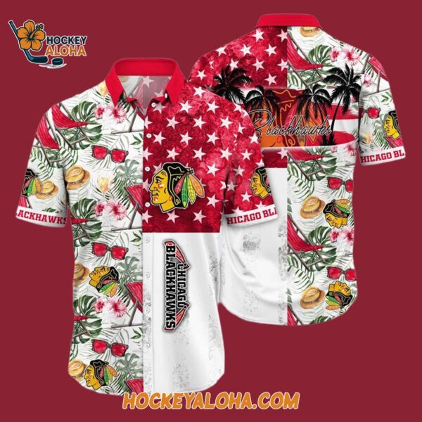 Chicago Blackhawks Tropical Hat And Glasses Pattern Summer Hawaiian Shirt 4