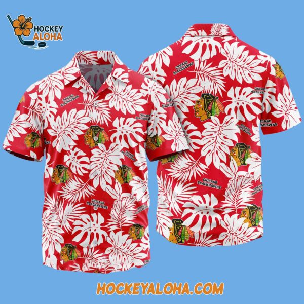 Chicago Blackhawks Tropical Leafs Design Hawaiian Shirt 2