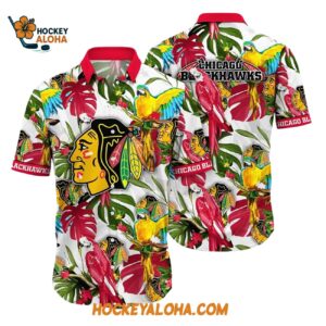 Chicago Blackhawks Tropical Parrot Pattern Summer Hawaiian Shirt 1