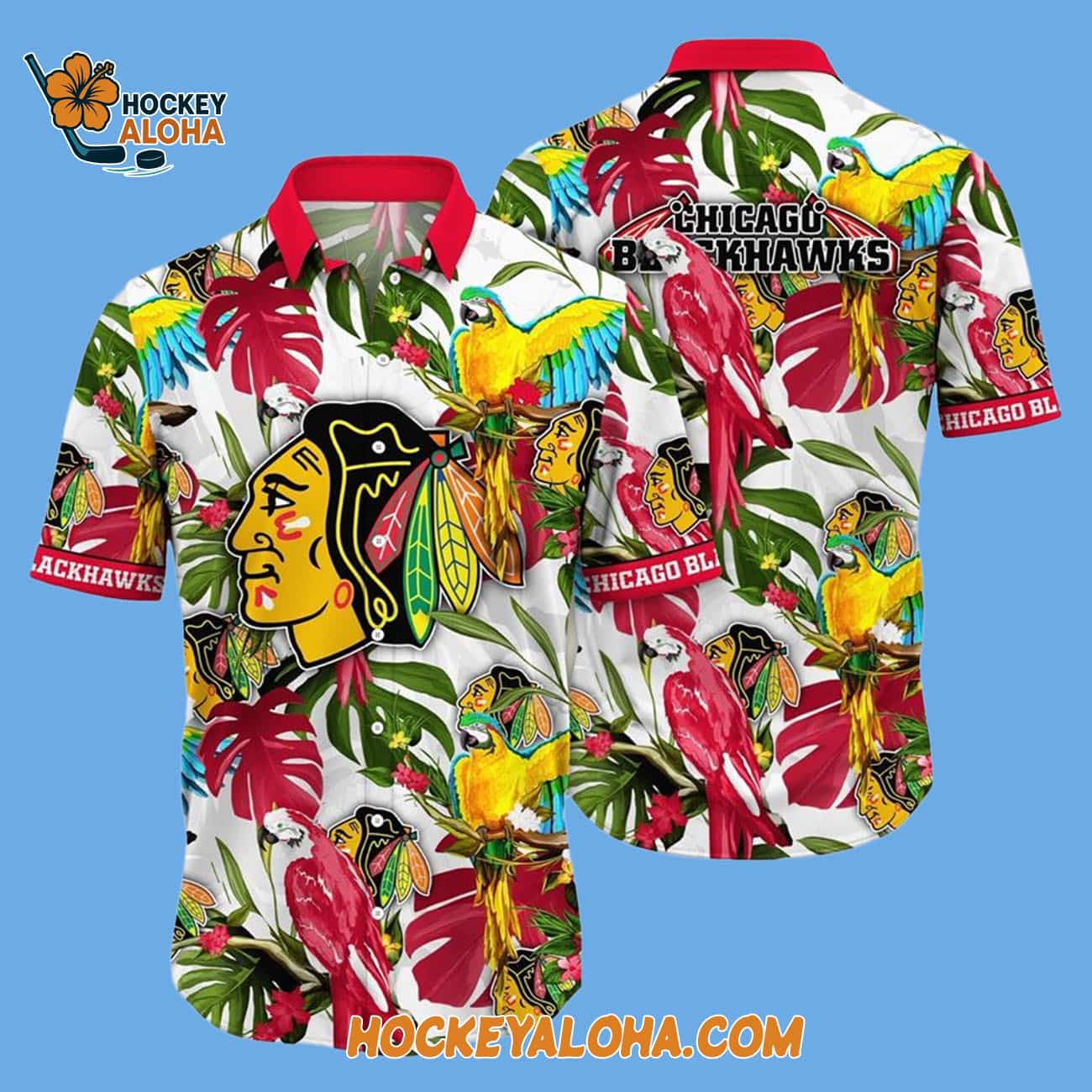 Chicago Blackhawks Tropical Parrot Pattern Summer Hawaiian Shirt Chicago Blackhawks Tropical Parrot Pattern Summer Hawaiian Shirt