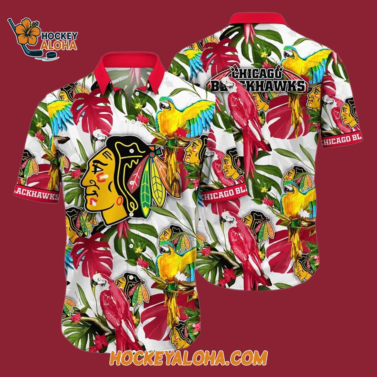 Chicago Blackhawks Tropical Parrot Pattern Summer Hawaiian Shirt Chicago Blackhawks Tropical Parrot Pattern Summer Hawaiian Shirt