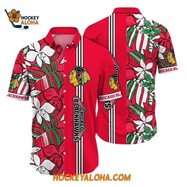 Chicago Blackhawks Tropical Tropical Forest Floral Pattern Summer Hawaiian Shirt 1