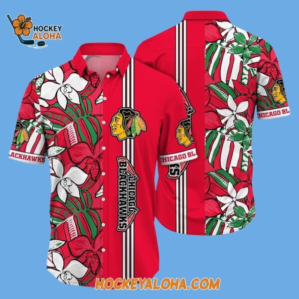 Chicago Blackhawks Tropical Tropical Forest Floral Pattern Summer Hawaiian Shirt 2