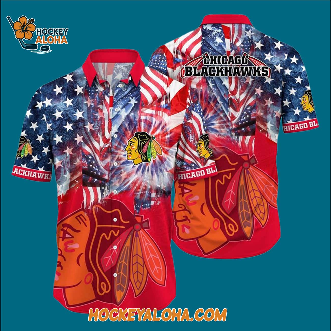 Chicago Blackhawks With American Independence Day Pattern Summer Hawaiian Shirt Chicago Blackhawks With American Independence Day Pattern Summer Hawaiian Shirt