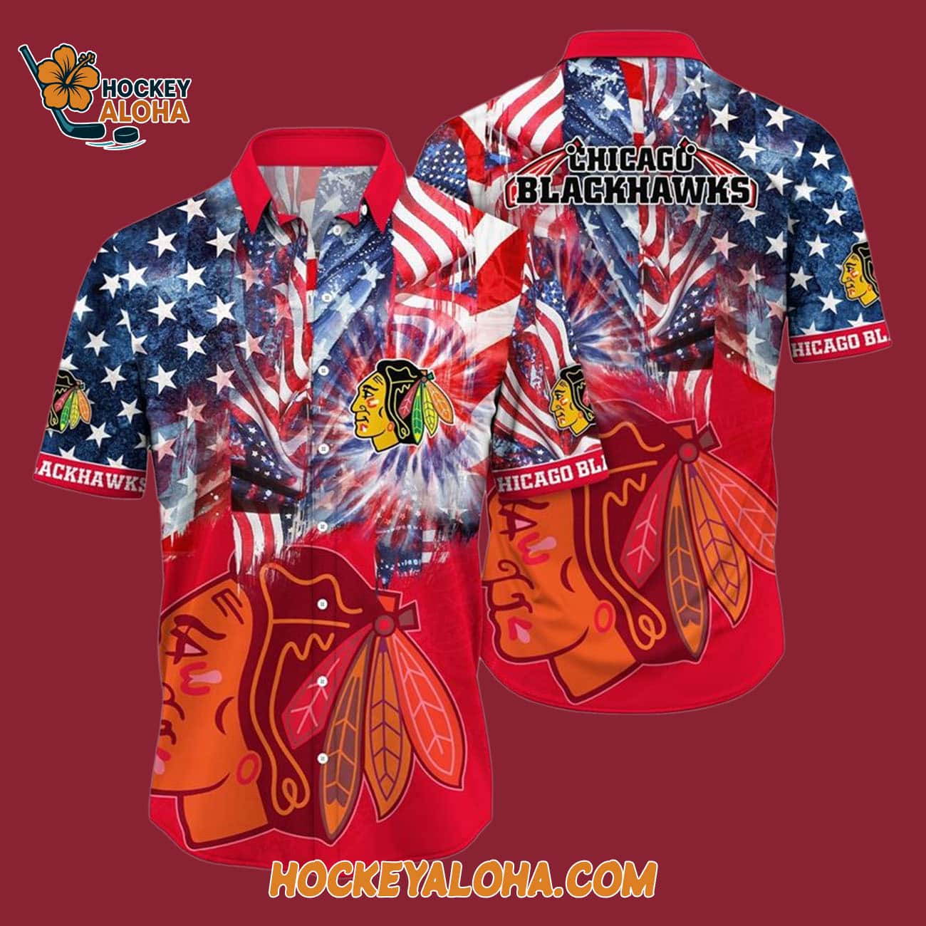 Chicago Blackhawks With American Independence Day Pattern Summer Hawaiian Shirt Chicago Blackhawks With American Independence Day Pattern Summer Hawaiian Shirt