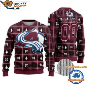 Colorado Avalanche Snow Tree Christmas Ugly Sweater Custom Name And Custom Number