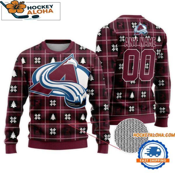 Colorado Avalanche Snow Tree Christmas Ugly Sweater Custom Name And Custom Number