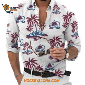 Colorado Avalanche Special Hockey Long Sleeve Hawaiian Button Shirt 1