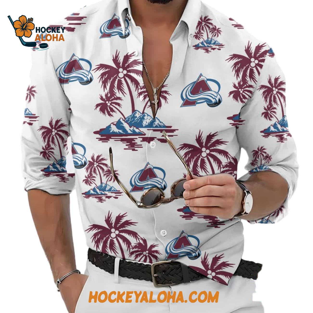Colorado Avalanche Special Hockey Long Sleeve Hawaiian Button Shirt Colorado Avalanche Special Hockey Long Sleeve Hawaiian Button Shirt