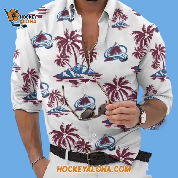 Colorado Avalanche Special Hockey Long Sleeve Hawaiian Button Shirt 2
