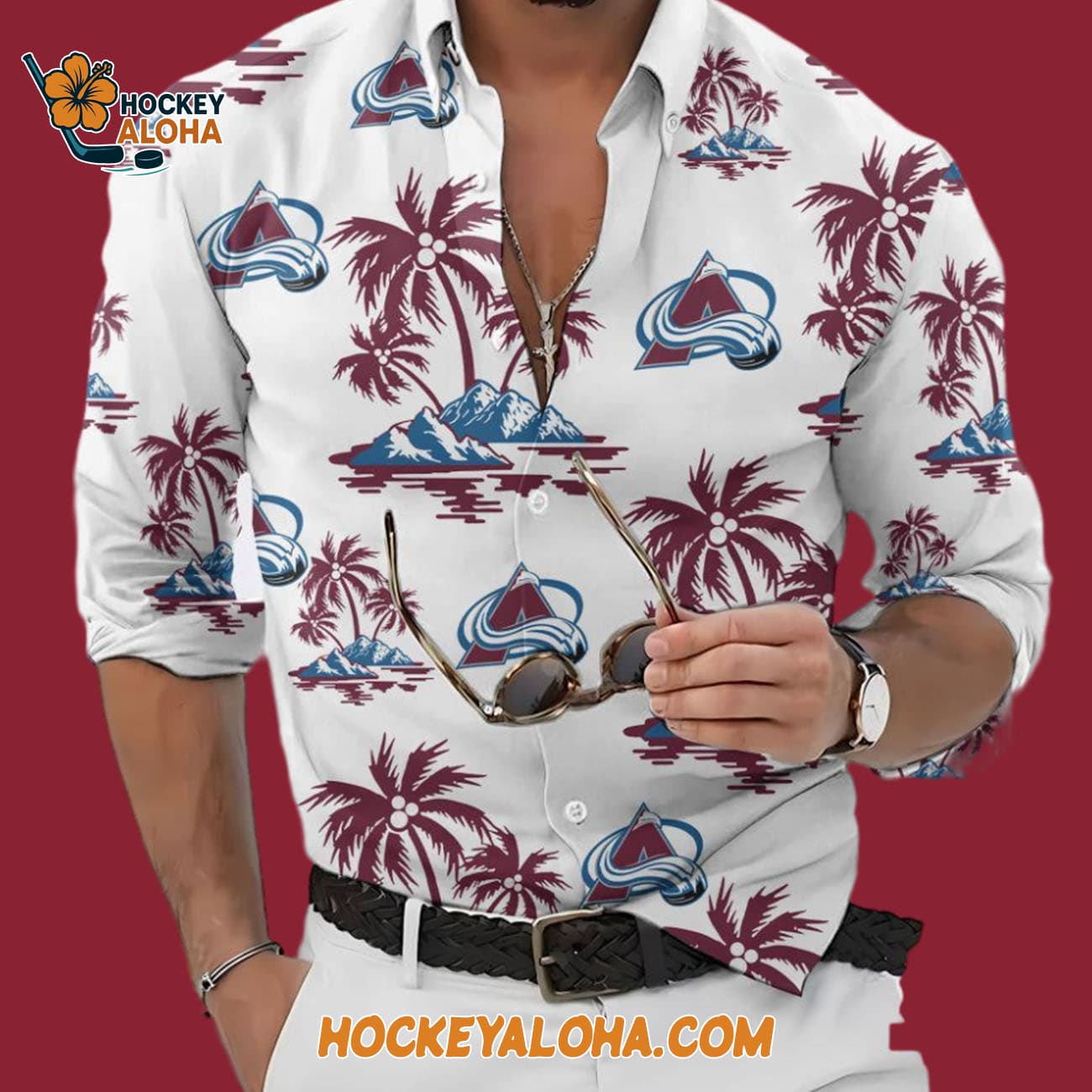 Colorado Avalanche Special Hockey Long Sleeve Hawaiian Button Shirt Colorado Avalanche Special Hockey Long Sleeve Hawaiian Button Shirt