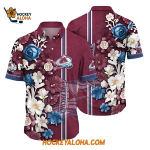 Colorado Avalanche Tropical Hepatica Floral Pattern Summer Hawaiian Shirt 1