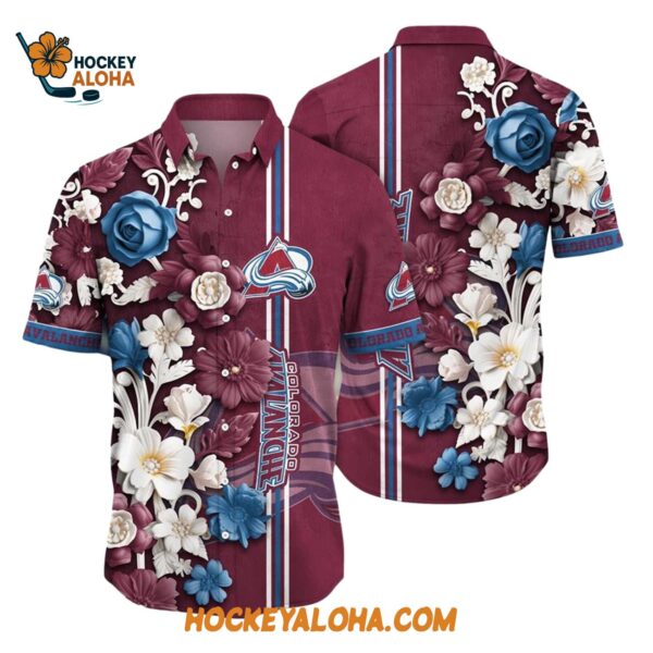 Colorado Avalanche Tropical Hepatica Floral Pattern Summer Hawaiian Shirt 1