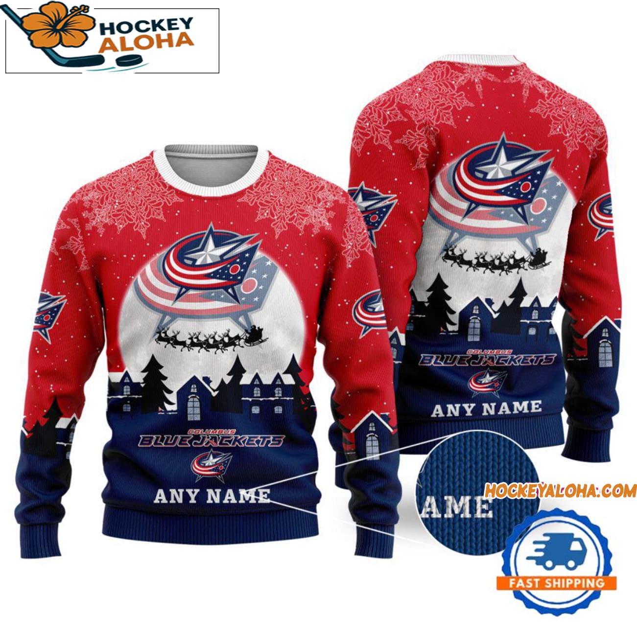 Columbus Blue Jackets Hockey New Design Litmited Ugly Sweater Custom Name Columbus Blue Jackets Hockey New Design Litmited Ugly Sweater Custom Name