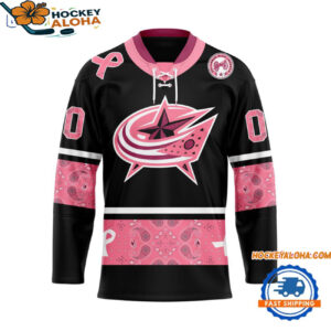 Columbus Blue Jackets In October We Wear Pink Breast Cancer Design Hockey Jersey 1