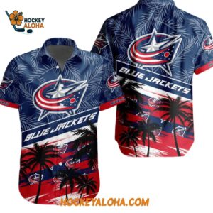 Columbus Blue Jackets Special Palm Tree Hawaiian Button Shirt 1