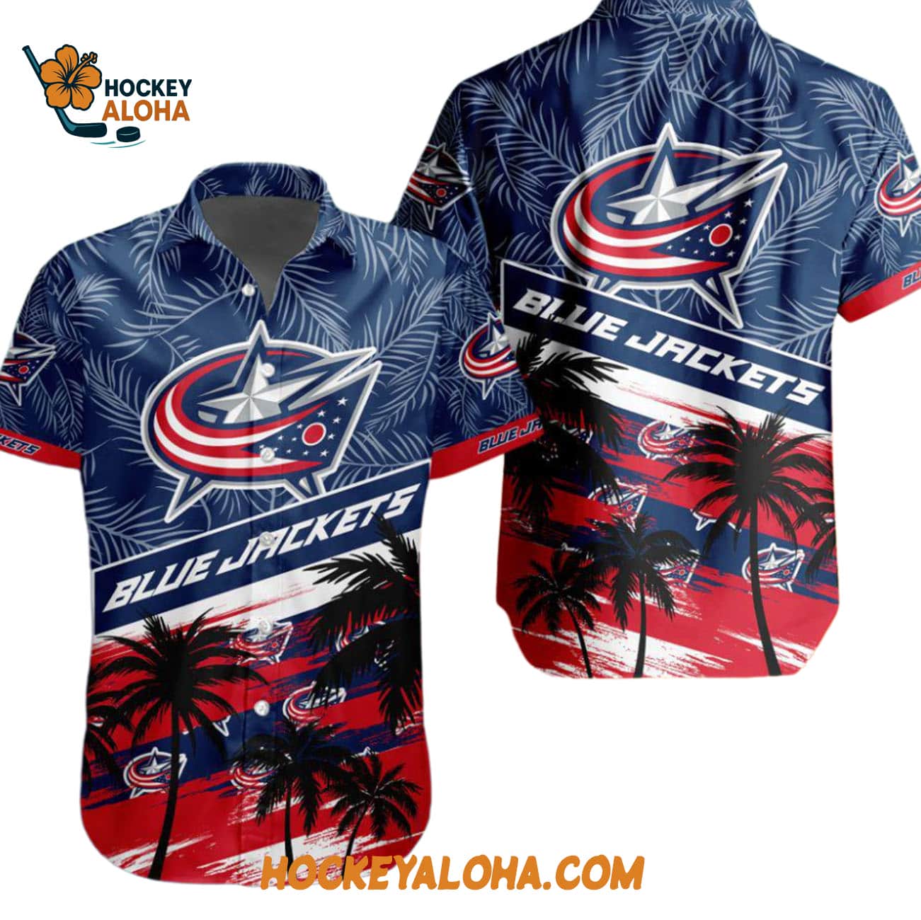 Columbus Blue Jackets Special Palm Tree Hawaiian Button Shirt Columbus Blue Jackets Special Palm Tree Hawaiian Button Shirt