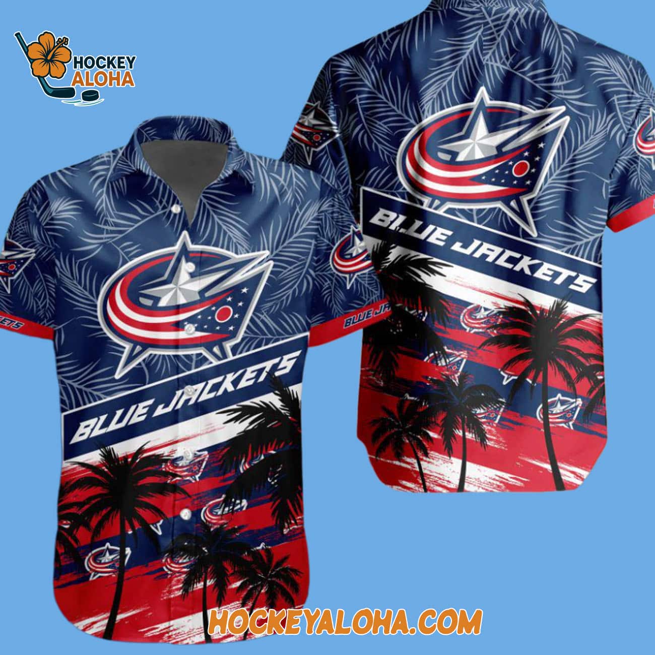 Columbus Blue Jackets Special Palm Tree Hawaiian Button Shirt Columbus Blue Jackets Special Palm Tree Hawaiian Button Shirt