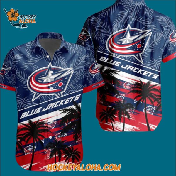 Columbus Blue Jackets Special Palm Tree Hawaiian Button Shirt 3