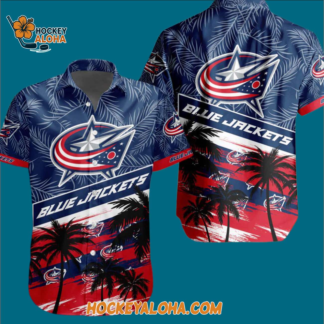 Columbus Blue Jackets Special Palm Tree Hawaiian Button Shirt Columbus Blue Jackets Special Palm Tree Hawaiian Button Shirt