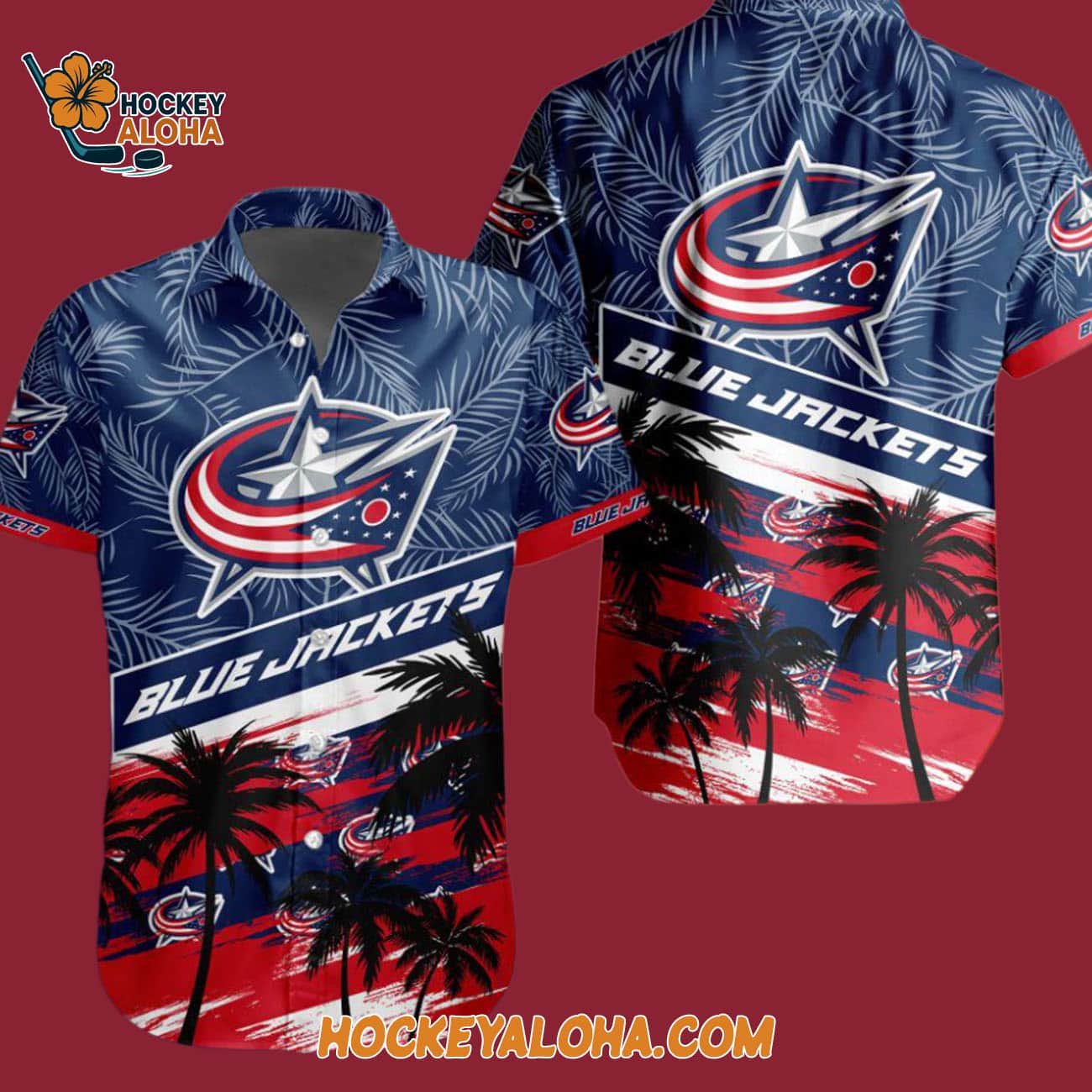 Columbus Blue Jackets Special Palm Tree Hawaiian Button Shirt Columbus Blue Jackets Special Palm Tree Hawaiian Button Shirt