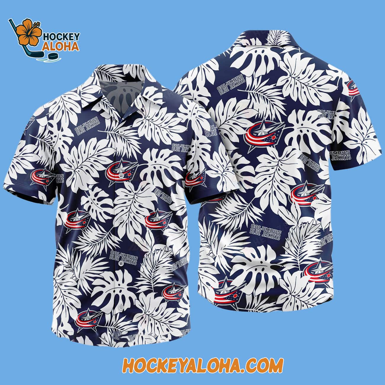 Columbus Blue Jackets Tropical Leafs Design Hawaiian Shirt Columbus Blue Jackets Tropical Leafs Design Hawaiian Shirt