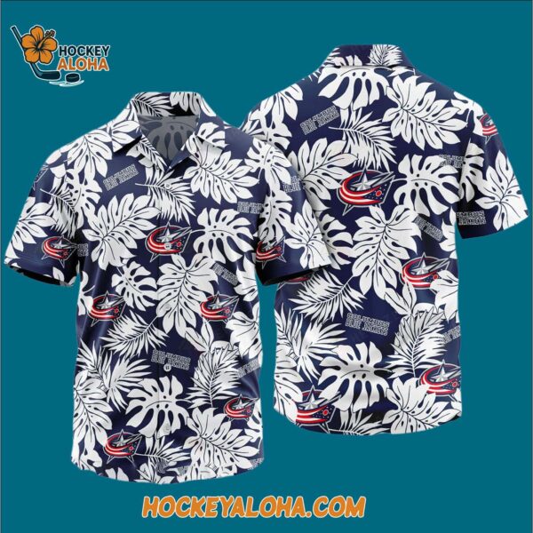 Columbus Blue Jackets Tropical Leafs Design Hawaiian Shirt 3
