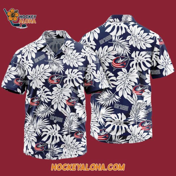 Columbus Blue Jackets Tropical Leafs Design Hawaiian Shirt 4