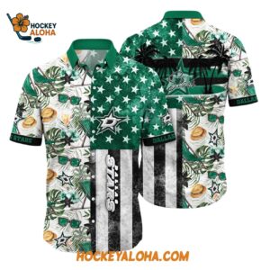 Dallas Stars Tropical Hat And Glasses Pattern Summer Hawaiian Shirt 1