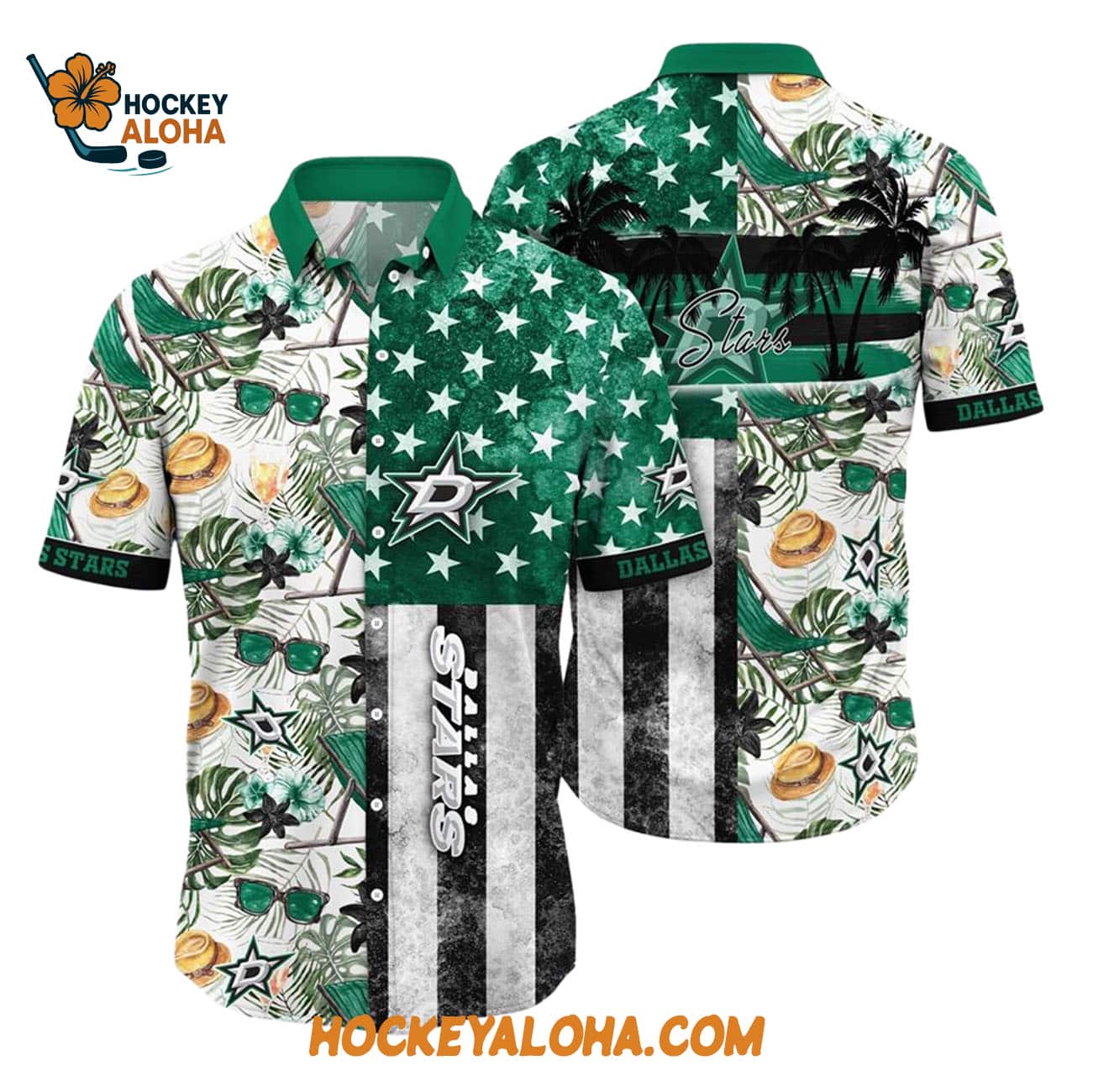 Dallas Stars Tropical Hat And Glasses Pattern Summer Hawaiian Shirt Dallas Stars Tropical Hat And Glasses Pattern Summer Hawaiian Shirt