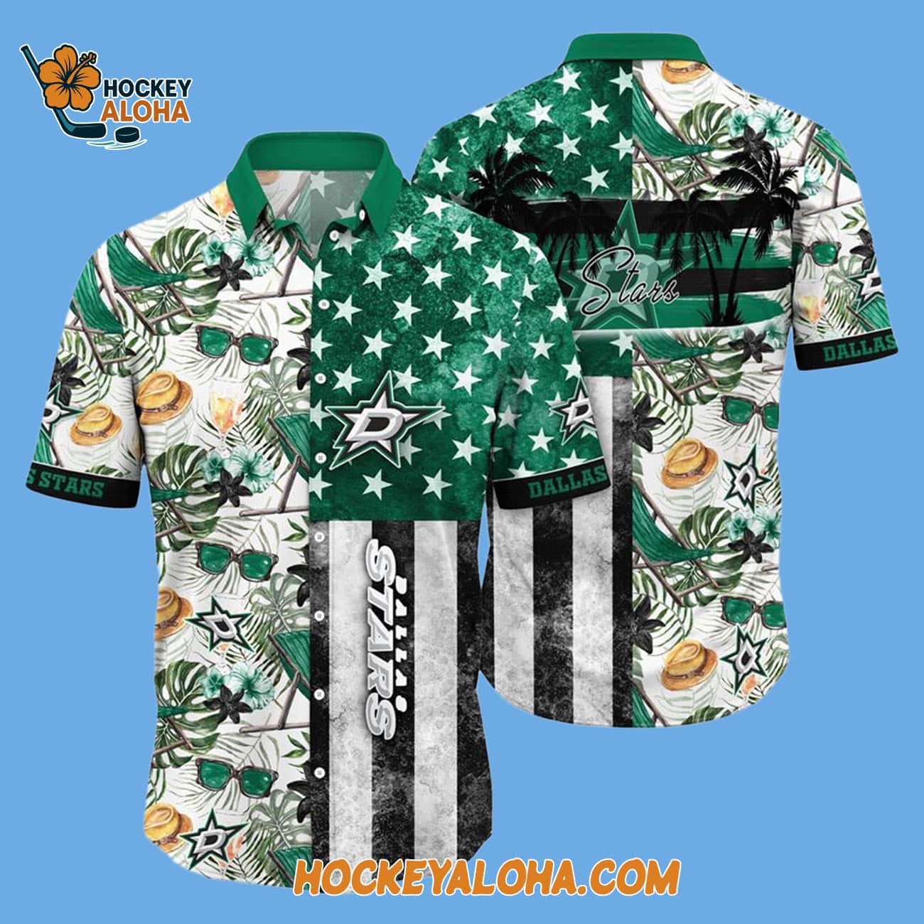 Dallas Stars Tropical Hat And Glasses Pattern Summer Hawaiian Shirt Dallas Stars Tropical Hat And Glasses Pattern Summer Hawaiian Shirt