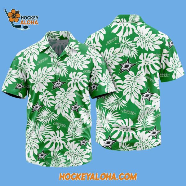 Dallas Stars Tropical Leafs Design Hawaiian Shirt 2