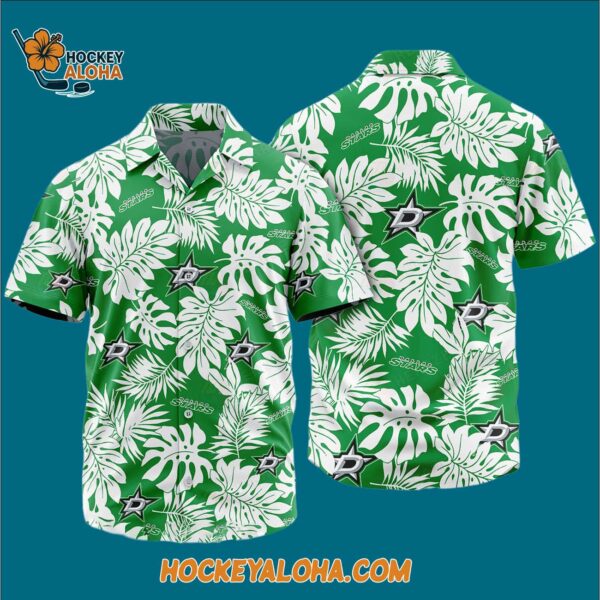 Dallas Stars Tropical Leafs Design Hawaiian Shirt 3