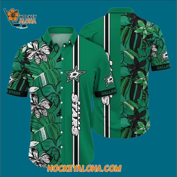 Dallas Stars Tropical Tropical Forest Floral Pattern Summer Hawaiian Shirt 3