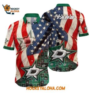Dallas Stars With American Flag Pattern Summer Hawaiian Shirt 1
