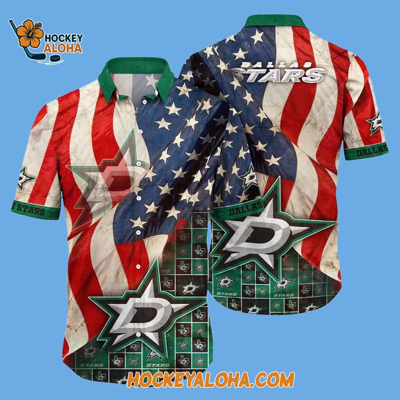 Dallas Stars With American Flag Pattern Summer Hawaiian Shirt Dallas Stars With American Flag Pattern Summer Hawaiian Shirt