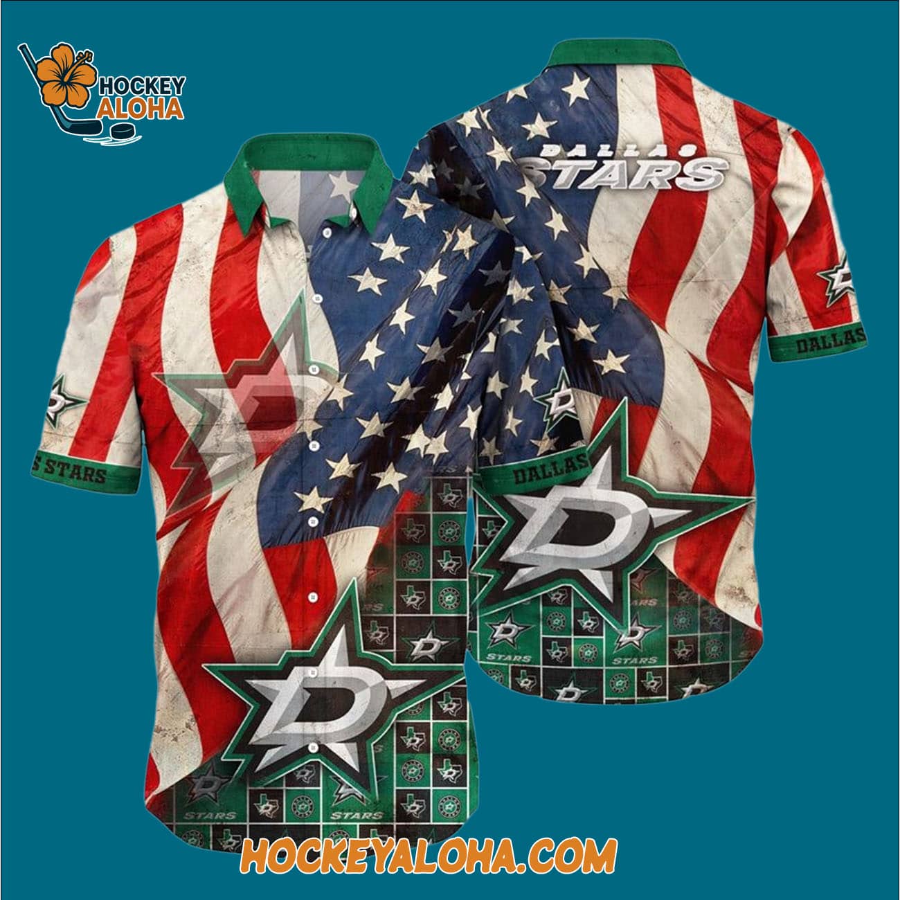 Dallas Stars With American Flag Pattern Summer Hawaiian Shirt Dallas Stars With American Flag Pattern Summer Hawaiian Shirt
