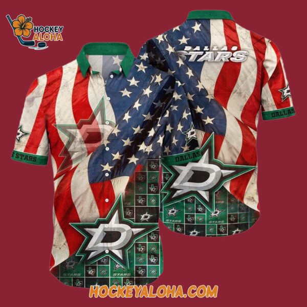 Dallas Stars With American Flag Pattern Summer Hawaiian Shirt 4