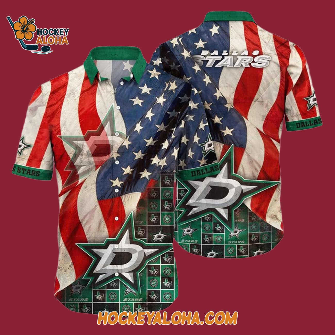 Dallas Stars With American Flag Pattern Summer Hawaiian Shirt Dallas Stars With American Flag Pattern Summer Hawaiian Shirt