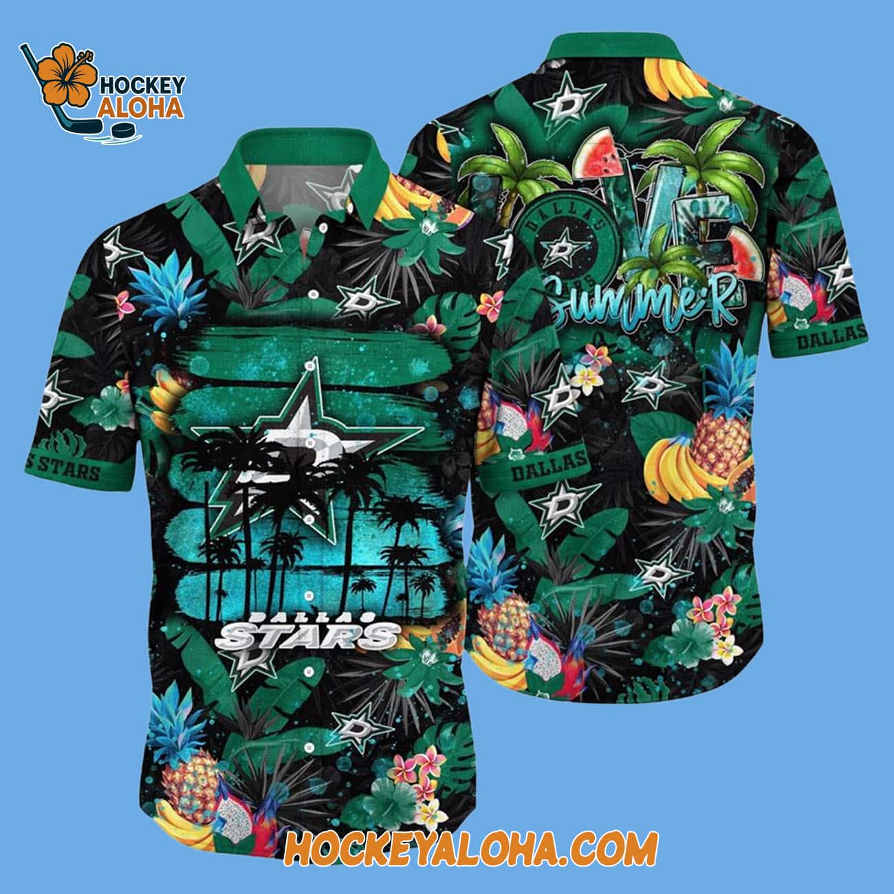 Dallas Stars With Tropical Fruits Summer Hawaiian Shirt Dallas Stars With Tropical Fruits Summer Hawaiian Shirt