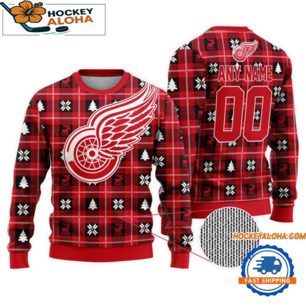 Detroit Red Wings Snow Tree Christmas Ugly Sweater Custom Name And Custom Number