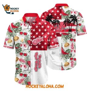 Detroit Red Wings Tropical Hat And Glasses Pattern Summer Hawaiian Shirt 1