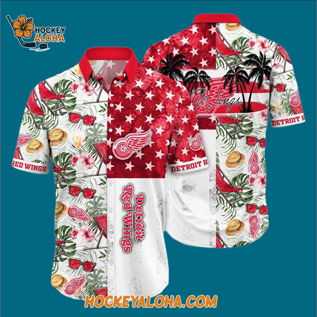 Detroit Red Wings Tropical Hat And Glasses Pattern Summer Hawaiian Shirt Detroit Red Wings Tropical Hat And Glasses Pattern Summer Hawaiian Shirt