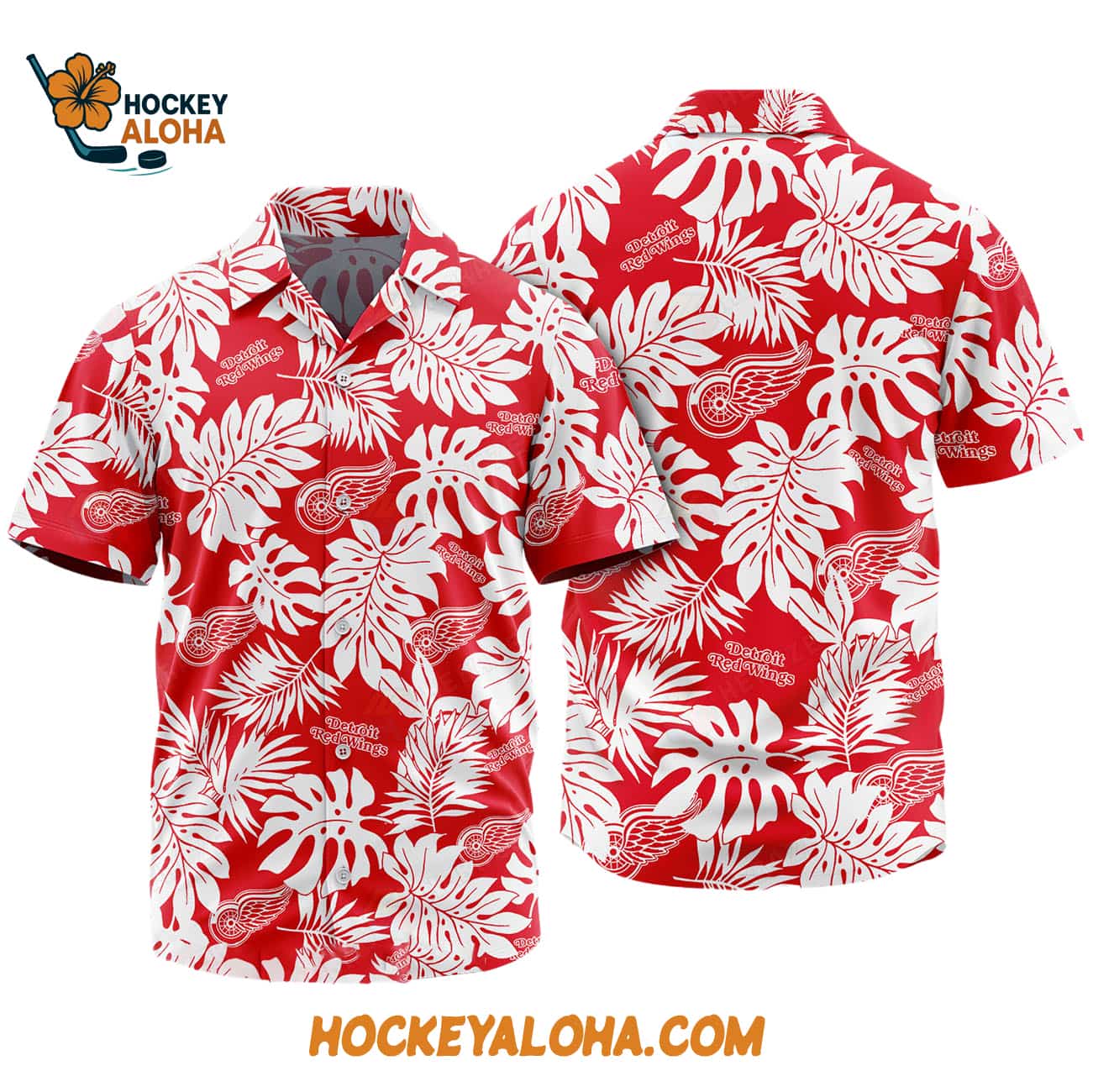 Detroit Red Wings Tropical Leafs Design Hawaiian Shirt Detroit Red Wings Tropical Leafs Design Hawaiian Shirt